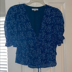 June & Hudson Navy Floral Blouse